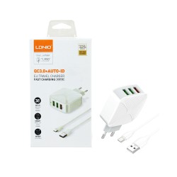 Ldnio Charger A3310Q Triple Ports USB-A 30W QC3.0 with Type-C Cable 1M White Ldnio Charger A3310Q Triple Ports USB-A 30W QC3.0 with Type-C Cable 1M White