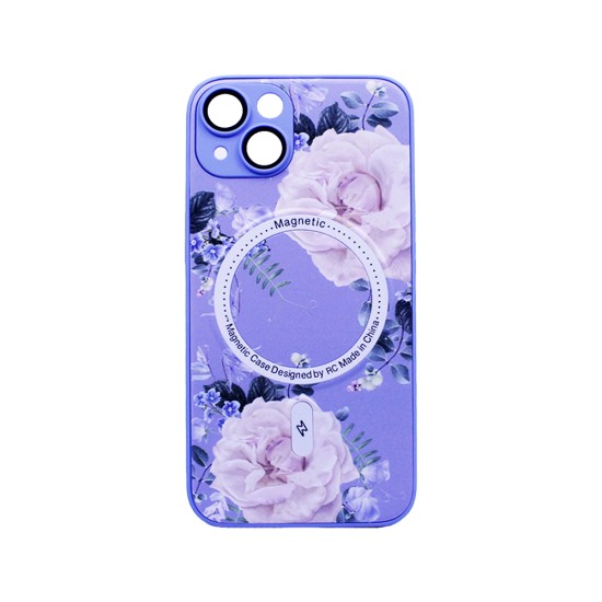 Flower Design Magnetic Case for Apple iPhone 13 Purple Flower Design Magnetic Case for Apple iPhone 13 Purple