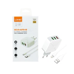 Ldnio Charger A3310Q 3 Ports USB-A 30W QC3.0 with Lightning Cable 1M White Ldnio Charger A3310Q 3 Ports USB-A 30W QC3.0 with Lightning Cable 1M White