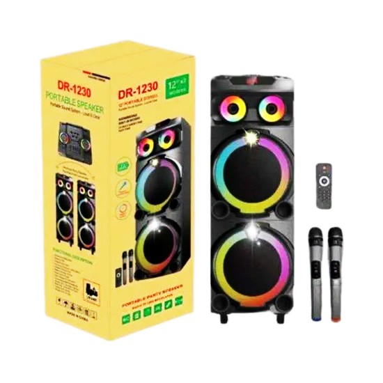 Altavoz Inalámbrico Portátil DR-1230 con Micrófono Dual Negro Altavoz Inalámbrico Portátil DR-1230 con Micrófono Dual Negro