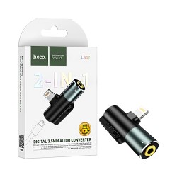 Adaptador de Áudio 2 em1 Hoco LS32 Lightning para Fêmea Lightning+3,5mm Cinza Metálico Adaptador de Áudio 2 em1 Hoco LS32 Lightning para Fêmea Lightning+3,5mm Cinza Metálico