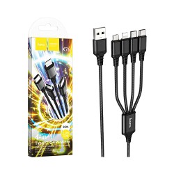 Hoco 4 in 1 Charging Cable X76 Super USB-A to (Type-C+Lightning+Type-C+Micro) 2.0A 1m Black Hoco 4 in 1 Charging Cable X76 Super USB-A to (Type-C+Lightning+Type-C+Micro) 2.0A 1m Black