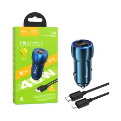 Hoco Car Charger Z48 Tough Dual Port Type-c 40W with Type-C to Lightning Cable 1M Sapphire Blue Hoco Car Charger Z48 Tough Dual Port Type-c 40W with Type-C to Lightning Cable 1M Sapphire Blue