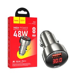 Hoco Car Charger Z50 Leader 2 Port USB+Type-C 45W Metal Gray Hoco Car Charger Z50 Leader 2 Port USB+Type-C 45W Metal Gray