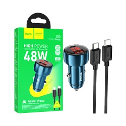Hoco Car Charger Z50 Leader 2 Port USB+Type-C 48W with Type-C to Type-C Cable 1m Sapphire Blue Hoco Car Charger Z50 Leader 2 Port USB+Type-C 48W with Type-C to Type-C Cable 1m Sapphire Blue