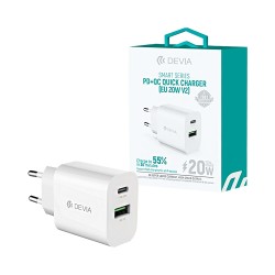 Devia Adapter RLC-389 2 Ports USB+Type-C QC+PD 20W White Devia Adapter RLC-389 2 Ports USB+Type-C QC+PD 20W White