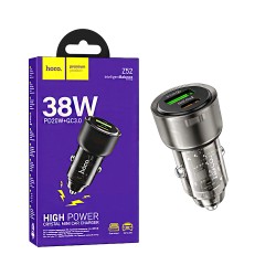 Hoco Car Charger Z52 Spacious 2 Port USB+Type-C 38W Transparent Black Hoco Car Charger Z52 Spacious 2 Port USB+Type-C 38W Transparent Black