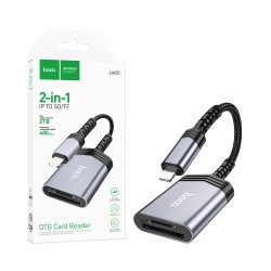 Lector de Tarjetas Hoco UA25 2 en 1 Lightning Gris Metalizado Lector de Tarjetas Hoco UA25 2 en 1 Lightning Gris Metalizado