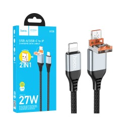 Hoco 2 in 1 Charging Cable U128 Viking 27W 2.4A USB-A/Type-C to Lightning 1.2m Black Hoco 2 in 1 Charging Cable U128 Viking 27W 2.4A USB-A/Type-C to Lightning 1.2m Black