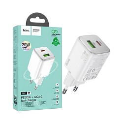 Hoco Adapter N41 Almighty 2 Ports USB+Type-C QC+PD 20W GAN White Hoco Adapter N41 Almighty 2 Ports USB+Type-C QC+PD 20W GAN White