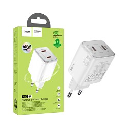 Hoco Adapter N42 Elogiado 2 Ports Type-C PD45W White Hoco Adapter N42 Elogiado 2 Ports Type-C PD45W White