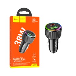 Hoco Car Charger NZ14A Guerrero Dual Port USB+Type-C 38W Black Hoco Car Charger NZ14A Guerrero Dual Port USB+Type-C 38W Black