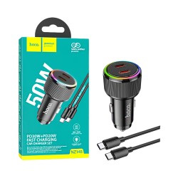 Hoco Car Charger NZ14B Guerrero Dual Port Type-C 50W with Type-C to Type-C Cable 1M Black Hoco Car Charger NZ14B Guerrero Dual Port Type-C 50W with Type-C to Type-C Cable 1M Black