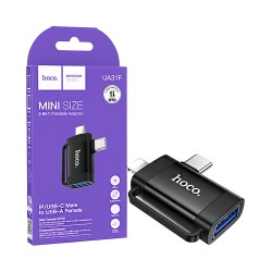 Adaptador Hoco UA31F Tipo-C/Lightning Macho A USB Femenino Negro Adaptador Hoco UA31F Tipo-C/Lightning Macho A USB Femenino Negro
