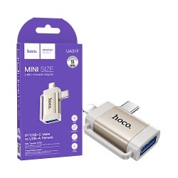 Adaptador Hoco UA31F Tipo-C/Lightning Macho A USB Femenino Gris Adaptador Hoco UA31F Tipo-C/Lightning Macho A USB Femenino Gris