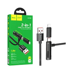 Hoco 2 in 1 Cable U135 Incredible USB to Type-C/Lightning 3A 1m Black Hoco 2 in 1 Cable U135 Incredible USB to Type-C/Lightning 3A 1m Black