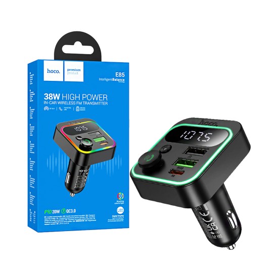 Hoco Wireless FM Transmitter E85 Tiger With PD20W+QC3.0 USB Black