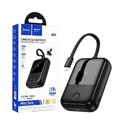 Hoco Mini Power Bank Q33 Outstanding with bidirectional Cable Lightning+Type-C PD20W 10000mAh Black Hoco Mini Power Bank Q33 Outstanding with bidirectional Cable Lightning+Type-C PD20W 10000mAh Black