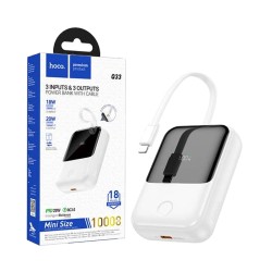 Hoco Mini Power Bank Q33 Outstanding with bidirectional Cable Lightning+Type-C PD20W 10000mAh White Hoco Mini Power Bank Q33 Outstanding with bidirectional Cable Lightning+Type-C PD20W 10000mAh White