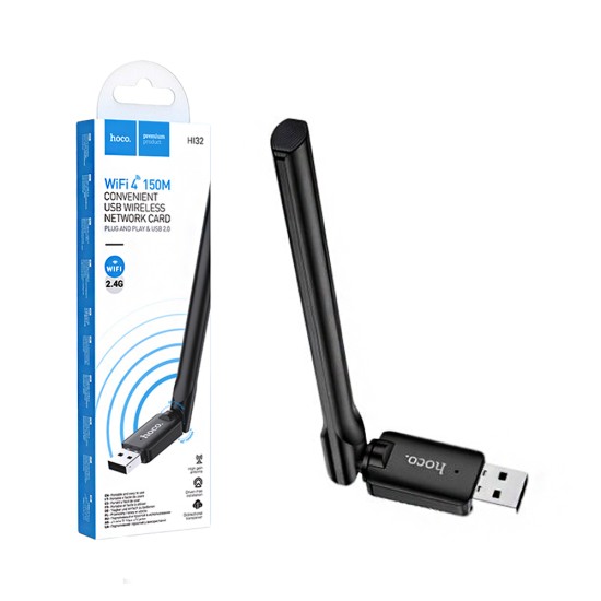 Adaptador wifi Hoco HI32 Antena externa Tarjeta de red inalámbrica USB 150 Mbps Negro Adaptador wifi Hoco HI32 Antena externa Tarjeta de red inalámbrica USB 150 Mbps Negro