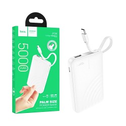 Hoco Power Bank J134 Strong with 2-in-1 USB Port+Type-C Cable 5000mAh White Hoco Power Bank J134 Strong with 2-in-1 USB Port+Type-C Cable 5000mAh White