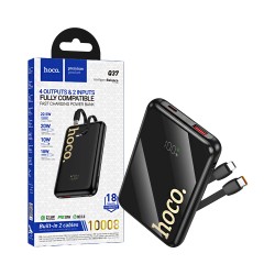 Hoco Power Bank Q37 Graceful with 3-in-1 USB Port+Type-C+Lightning Cable 10000mAh Black Hoco Power Bank Q37 Graceful with 3-in-1 USB Port+Type-C+Lightning Cable 10000mAh Black