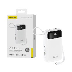 Foneng Power Bank DX200 with 2-in-1 Cable Lightning+Type-C PD20W 20000mAh White Foneng Power Bank DX200 with 2-in-1 Cable Lightning+Type-C PD20W 20000mAh White