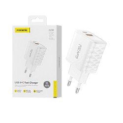 Foneng Adapter EU56 2 Ports USB+Type-C QC3.0+PD20W GAN White Foneng Adapter EU56 2 Ports USB+Type-C QC3.0+PD20W GAN White