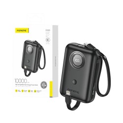 Mini Power Bank Foneng PX105 com cabo 2 em 1 Lightning+Type-C 10000mAh Preto Mini Power Bank Foneng PX105 com cabo 2 em 1 Lightning+Type-C 10000mAh Preto