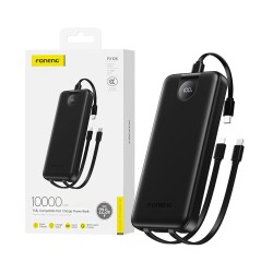 Power Bank Foneng PX106 com 3-em-1 Outputs Lightning+2Tipo-C 10000mAh Preto Power Bank Foneng PX106 com 3-em-1 Outputs Lightning+2Tipo-C 10000mAh Preto