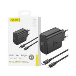 Adaptador Foneng EU62 Tipo-C PD 45W GAN con cable Tipo-C a Lightning 1m Negro Adaptador Foneng EU62 Tipo-C PD 45W GAN con cable Tipo-C a Lightning 1m Negro