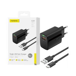 Cargador Foneng EU64 USB-A 3A 18W con cable Tipo-C 1m Negro Cargador Foneng EU64 USB-A 3A 18W con cable Tipo-C 1m Negro