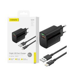 Cargador Foneng EU64 USB-A 3A 18W con cable Lightning 1m Negro Cargador Foneng EU64 USB-A 3A 18W con cable Lightning 1m Negro