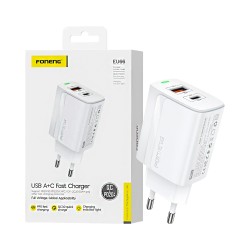 Foneng Adapter EU66 2 Ports USB+Tipo-C PD 20W White