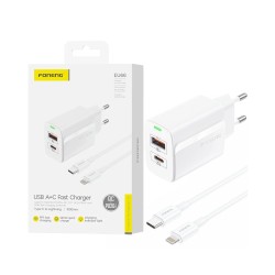 Foneng Charger EU66 2 Ports USB+Tipo-C PD 20W with Type-C to Lightning Cable 1m White
