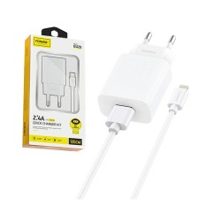 Adaptador Carregador de Parede USB Rápido Foneng EU28 com Cabo Relâmpago 2,4A Branco Adaptador Carregador de Parede USB Rápido Foneng EU28 com Cabo Relâmpago 2,4A Branco