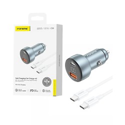 Foneng Car Charger C18 Dual Port USB+Type-C 48W with Type-C to Type-C Cable Metal Gray Foneng Car Charger C18 Dual Port USB+Type-C 48W with Type-C to Type-C Cable Metal Gray