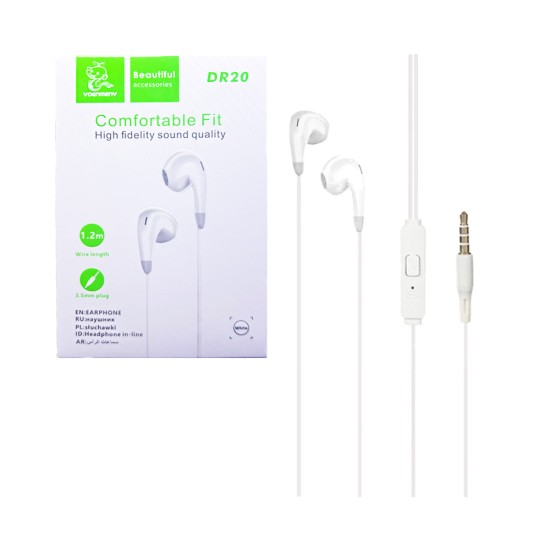 Denmen Earphones DR20 with Microphone 3.5mm 1.2m White Denmen Earphones DR20 with Microphone 3.5mm 1.2m White
