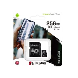 Kingston Canvas Select Plus Memory Card MicroSDXC 256GB UHS-I U3 V30 A2 Class 10 with Adapter	 Kingston Canvas Select Plus Memory Card MicroSDXC 256GB UHS-I U3 V30 A2 Class 10 with Adapter