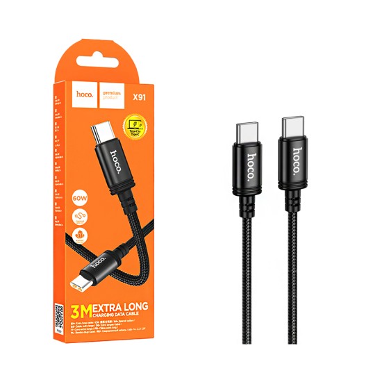 Hoco Cable X91 Radiance Type-C to Type-C 60W 3A 3M Black