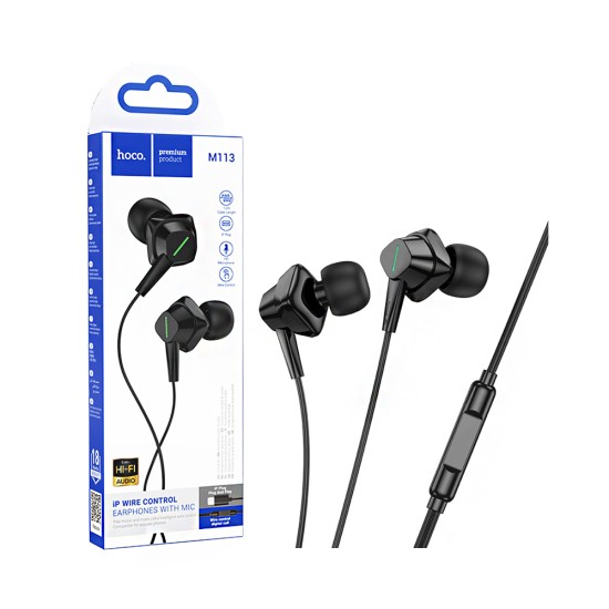 Hoco Wired Earphones M113 Clear with Microphone Lightning 1.2m Black Hoco Wired Earphones M113 Clear with Microphone Lightning 1.2m Black