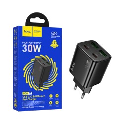 Hoco Adapter N56 Founder 4 Ports 2USB+2 Type-C 30W GAN Black