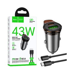 Hoco Car Charger NZ16A Rigorous 2 Port USB+Tipo-C PD43W with Type-C to Lightning Cable 1m Metal Gray Hoco Car Charger NZ16A Rigorous 2 Port USB+Tipo-C PD43W with Type-C to Lightning Cable 1m Metal Gray