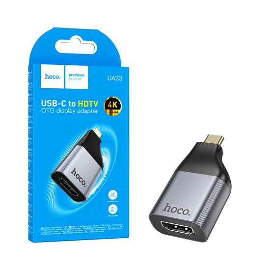 Adaptador Hoco UA33 Tipo-C para HDTV Cinza Metálico Adaptador Hoco UA33 Tipo-C para HDTV Cinza Metálico