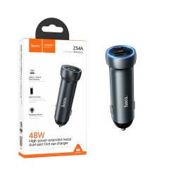 Hoco Car Charger Z54A Prosperous 2 Port USB+Tipo-C PD48W Metal Gray Hoco Car Charger Z54A Prosperous 2 Port USB+Tipo-C PD48W Metal Gray