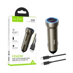 Hoco Car Charger Z54B Prosperous 2 Port Type-C PD60W with Type-C to Type-C Cable 1m Gold Hoco Car Charger Z54B Prosperous 2 Port Type-C PD60W with Type-C to Type-C Cable 1m Gold