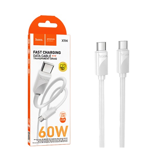 Hoco Cable X114 Energy Type-C to Type-C 60W 3A 1M White