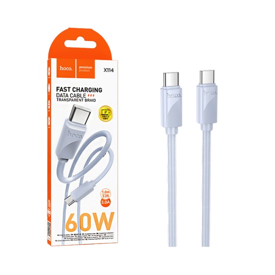 Hoco Cable X114 Energy Type-C to Type-C 60W 3A 1M Blue