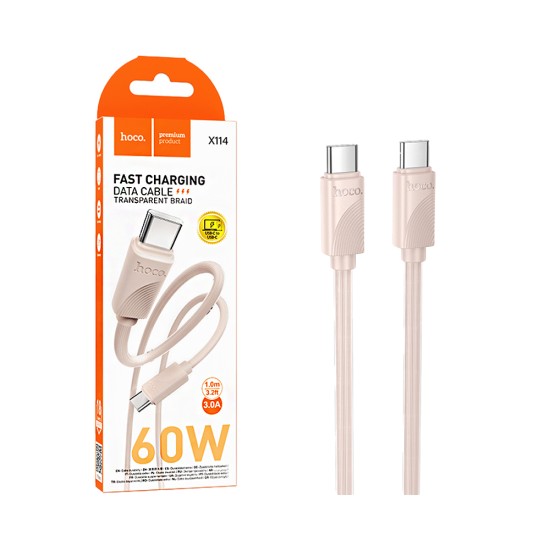 Hoco Cable X114 Energy Type-C to Type-C 60W 3A 1M Pink