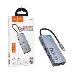Hoco Converter Adaptor HB51 Wow Type-C to HDTV+RJ45+PD+3USB 3.0 100W 18cm Deep Space Gray Hoco Converter Adaptor HB51 Wow Type-C to HDTV+RJ45+PD+3USB 3.0 100W 18cm Deep Space Gray
